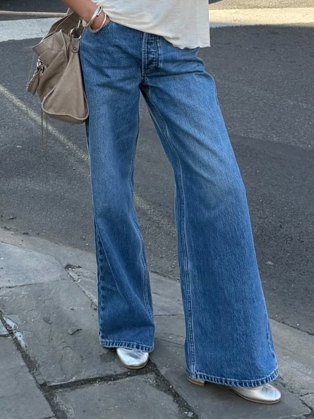 Rollas Eastcoast Flare Light Blue G’day Mate High Rise Wide Leg Denim Jeans 27